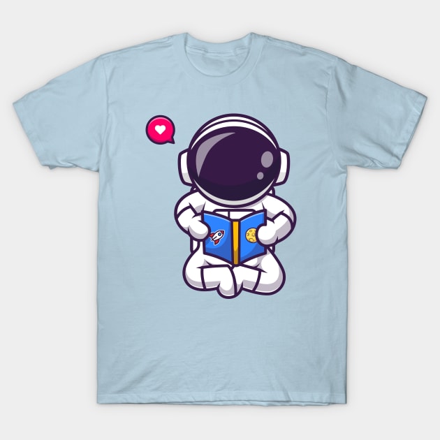 Cute Astronaut Reading Book Space Cartoon T-Shirt by Catalyst Labs